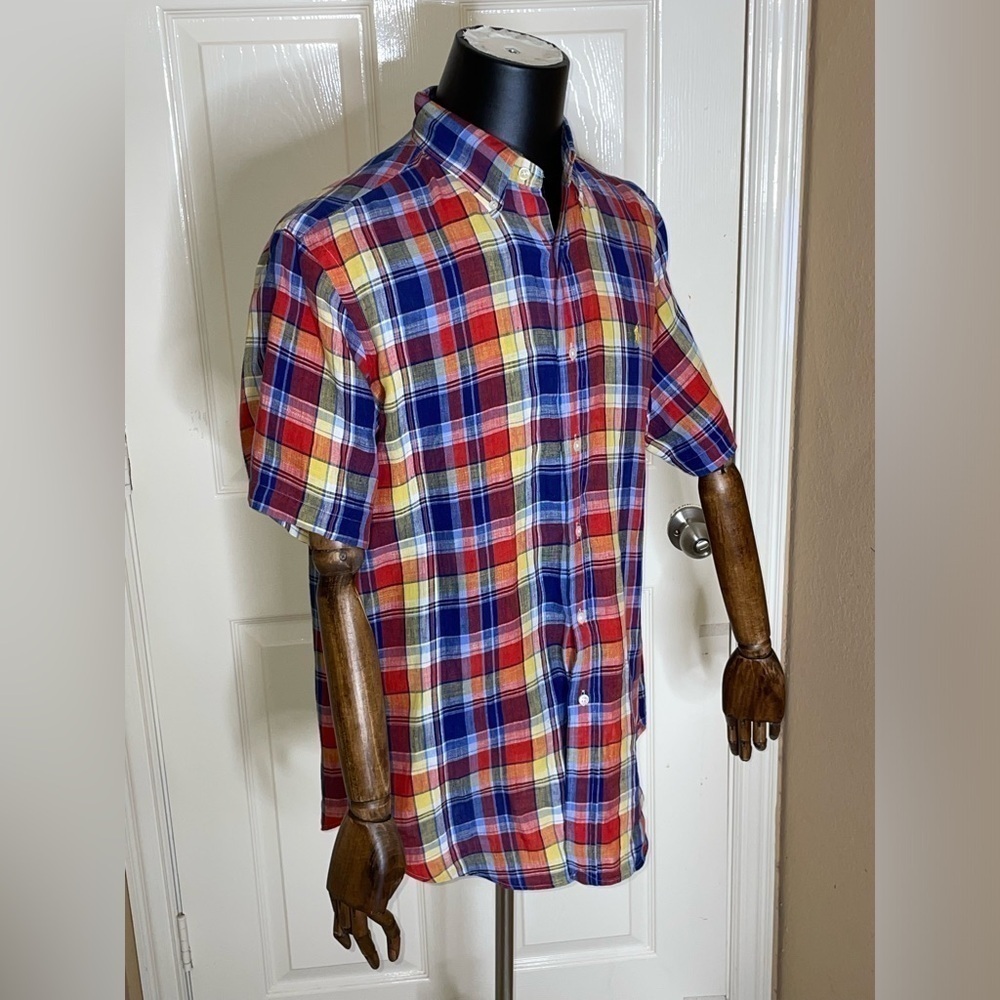 Rare Vintage Plaid Button Down Linen Classic Fit Large - Picture 5 of 10